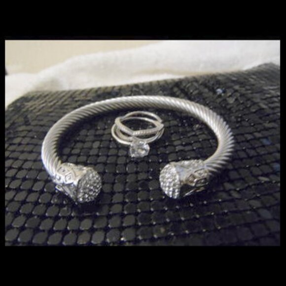 Radiance by Absolute Simulated Diamond Ring & Cable Wire Cuff Bracelet - Picture 4 of 5